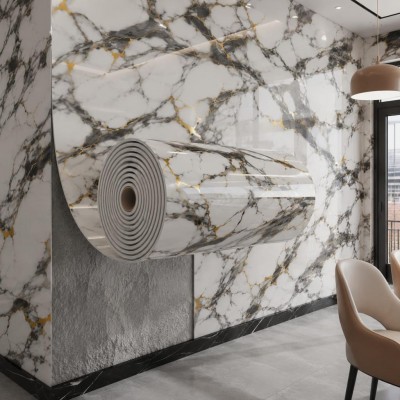 60cm x 3 Metre Tek Parça Yapışkanlı Rulo Pera Gold Duvar Paneli Kağıdı Silinebilir Salon Ofis TX-034