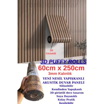 60cmx250cm 1 Adet Kahverengi 3D Yapışkanlı SXP Akustik Lambiri Desenli Duvar Paneli Kağıdı 3115-1 