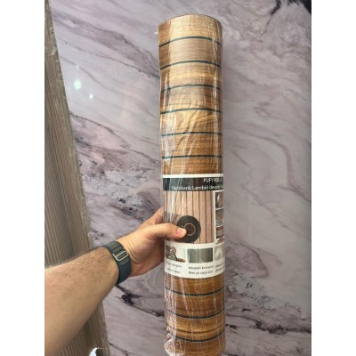 60cmx250cm 1 Adet Kahverengi 3D Yapışkanlı SXP Akustik Lambiri Desenli Duvar Paneli Kağıdı 3115-1 