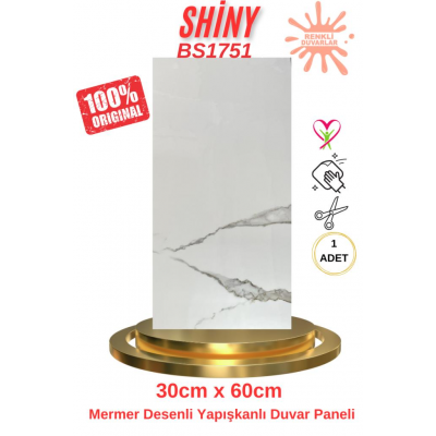 60x30cm BS1751 Shiny Mermer Desen Yapışkanlı Karavan Prefabrik Banyo Wc Duvar Kaplama Paneli