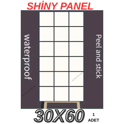 60x30cm Parlak Siyah Çizgili Beyaz Kare Yapışkanlı Karavan Prefabrik Banyo Wc Duvar Kaplama Paneli