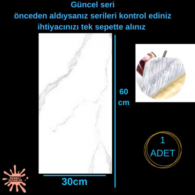 60x30cm BS1751 Shiny Mermer Desen Yapışkanlı Karavan Prefabrik Banyo Wc Duvar Kaplama Paneli