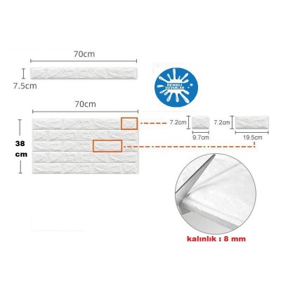 70x38cm Puf 8mm Kalın Dolgulu Isı ve Ses Yalıtımı Dekoratif Kendinden Yapışkanlı Duvar Paneli Kağıdı 70x38cm Puf 8mm Kalın Dolgulu Isı ve Ses Yalıtımı Dekoratif Kendinden Yapışkanlı Duvar Paneli Kağıdı