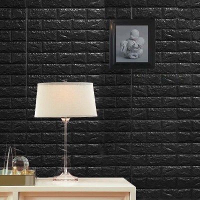NW06-70X500cm Kendinden Yapışkanlı Siyah Tuğla Desen 3D Duvar Kağıdı Paneli Tek Parça