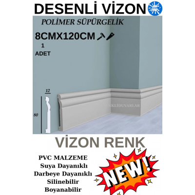 8cmx120cm Vizon Renk PVC Süpürgelik Suya Neme Dayanıklı PVC Parke Seramik Salon Mutfak Süpürgeliği