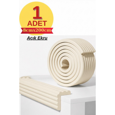 8cmx200cm Açık Ekru Meva Kendinden Yapışkanlı Kauçuk Kenar Koruma Bebek Çocuk Kenar Darbe Koruma