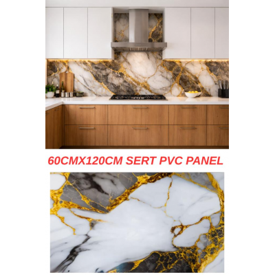 Alternatif Kaplama UV PVC Mermer Panel Volcano Gri-Gold 1 Adet 60x120cm Ev Ofis Otel Duvar Paneli