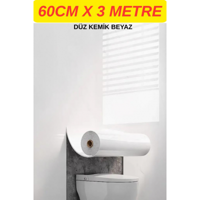 Kendinden Yapışkanlı 60cm x 3 Metre Rulo Düz Kemik Beyaz Parlak Kaplama Köpük Duvar Paneli Kağıdı