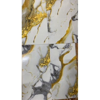 Shiny Naturel Gold Mermer Desenli 60x30cm Yapışkanlı Mutfak Banyo Kaplama Duvar Paneli Kağıdı TJJC00