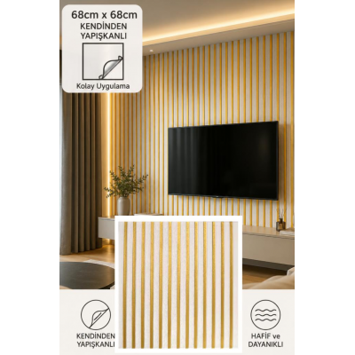 Yapışkanlı Gold Beyaz Akustik Esnek 3D Lambiri 68x68cm Ofis Salon Ev Köpük Duvar Paneli Kağıdı NW192